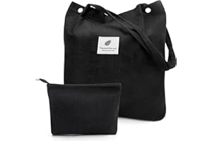 Yonsya Corduroy Tote Bags, Travel Shoulder Beach Bag with Makeup Bag for Women Work Lunch Grocery Shopping Shopper Handbags