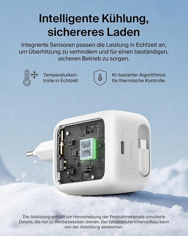 USB C Ladegerät 45W mit Einziehbarem 0,8 m USB-C-Kabel und USB-C-Anschluss, Netzteil, iPhone Schnellladegerät für iPhone-Serie 17 und 16, Galaxy S26-Serie, AirPods, Tablets, MacBook, Laptops
