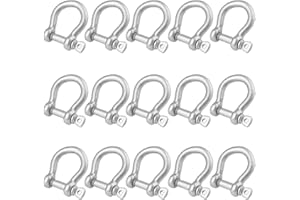 15 Packs 5/16 Inch 304 Stainless Steel D Ring Shackles Set for Outdoor Adventure?Traction Steel Wire and Heavy Duty Construction, Bow Shape, Anchor Shackles 8 mm, by GENHAKON