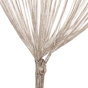 Door String Curtain, Wall Panel Fringe Window Room Divider Blind, Home Patio Bedroom Decorative Tassel Screen Ribbon Strings Strip Silver Thread Screen for Wedding Coffee House (Champagne)