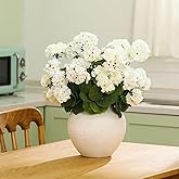 Thiccywoov 4 Pcs 18'' Artificial Geraniums for Outdoor 9 Heads White Faux Geraniums Bush Artificial Flowers for Outdoors Fake Planters Table Floral Home Decor Centerpiece for Garden Patio Vase