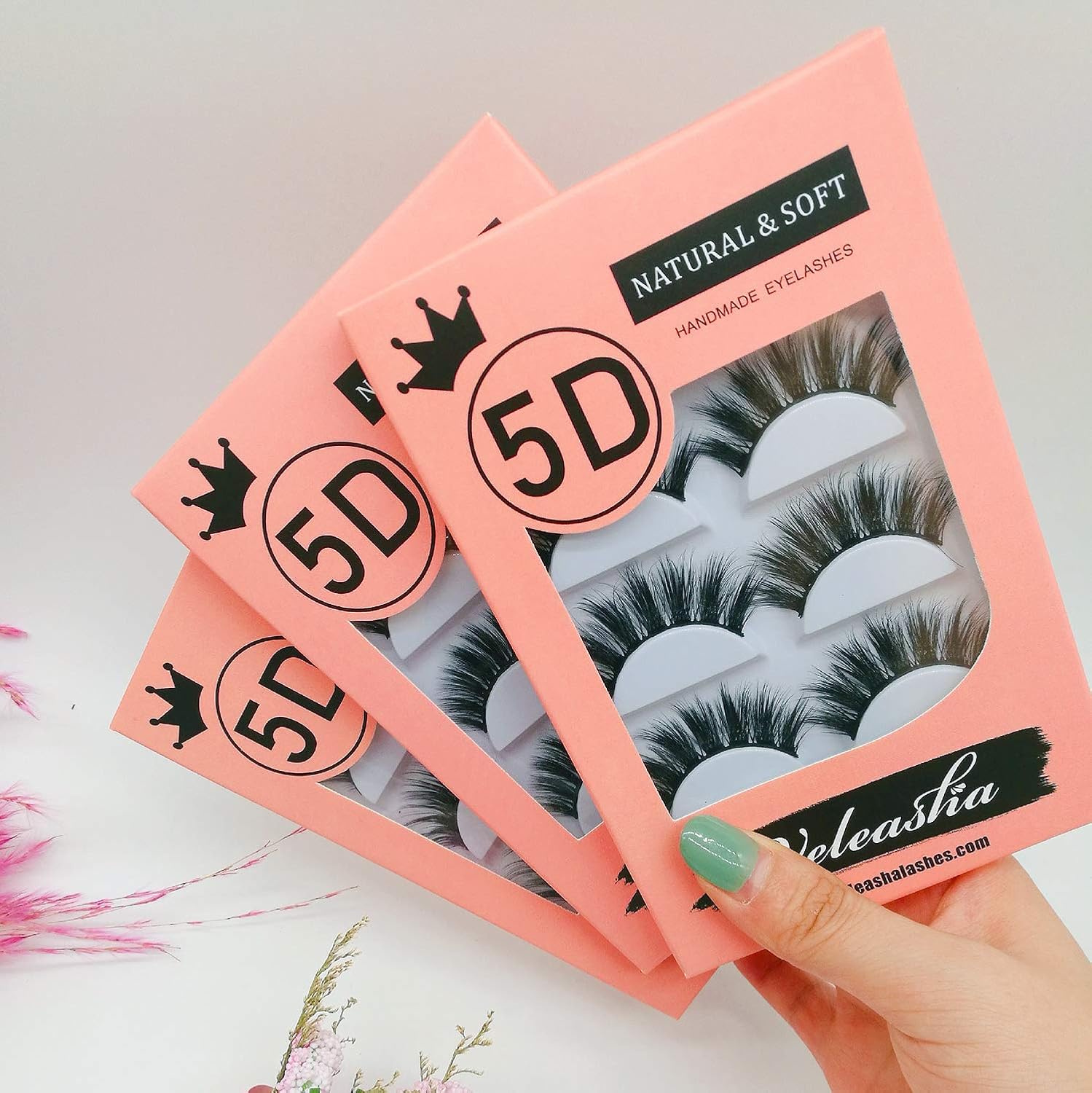 Veleasha 5D Faux Mink Lashes Handmade Luxurious Volume Fluffy Natural False Eyelashes 5 Pairs | Dubai : Beauty