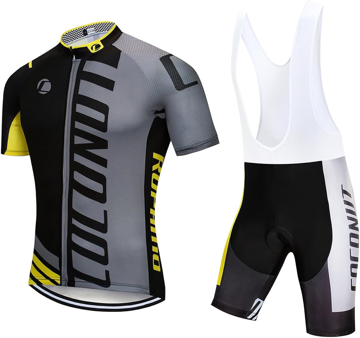 Men's Cycling Jersey Short Sleeve Full Zip Bike Clothing Set Quick-Dry Bib Shorts with 3D Gel Padded: Clothing