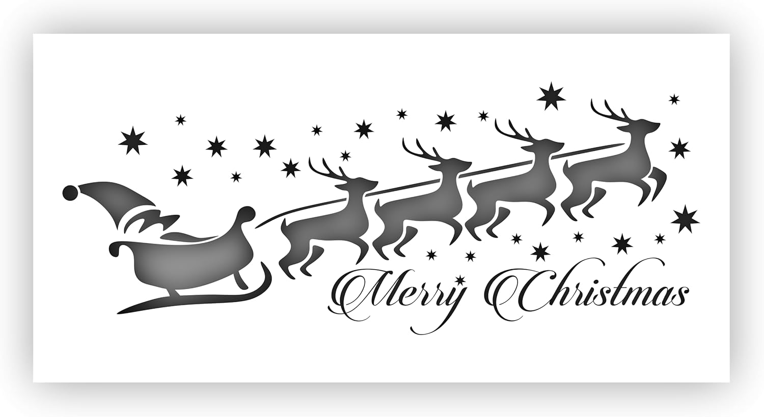 Mixed Media - Santa's Sleigh Reindeer Merry Christmas Stencil - Choose a Size (12