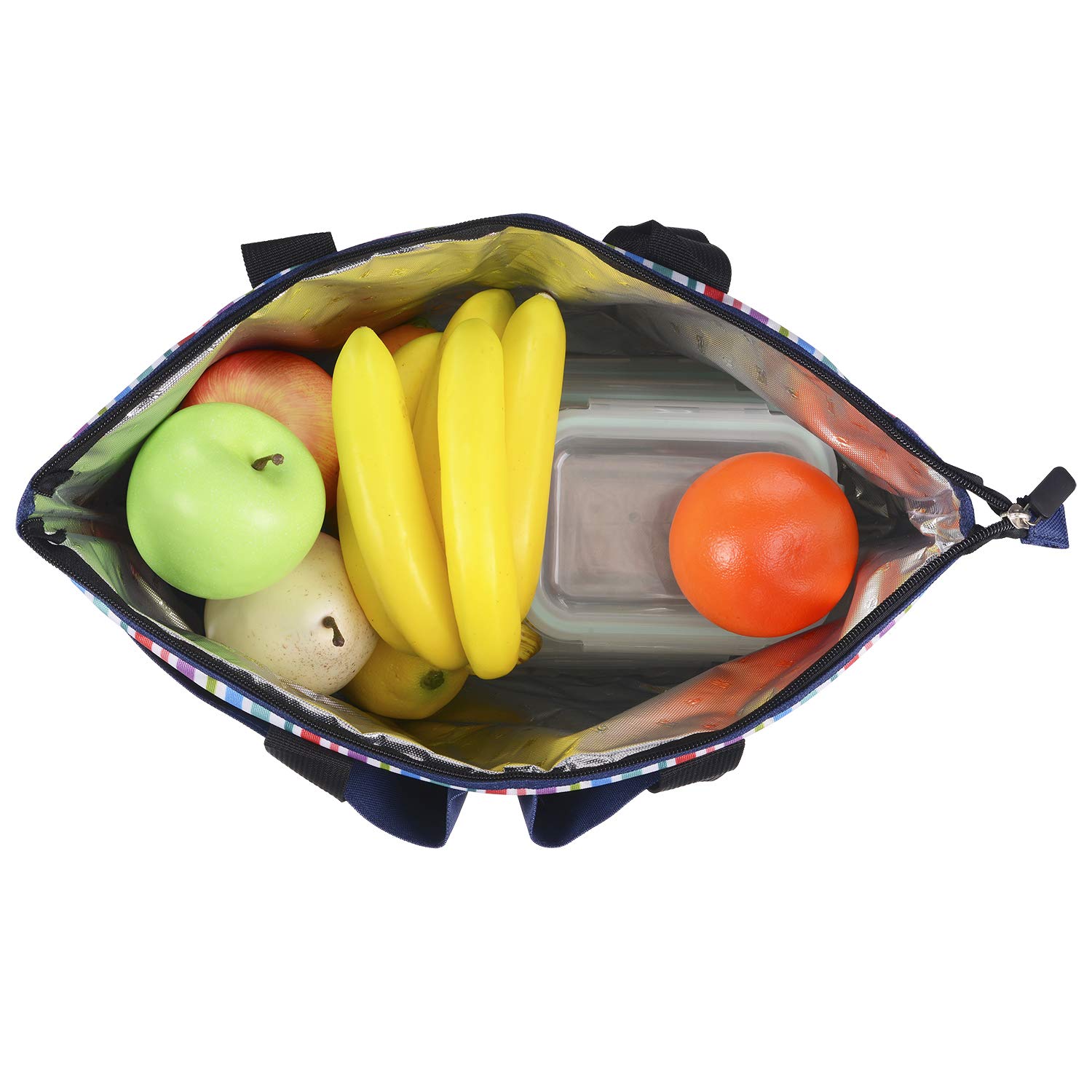 LEADO Insulated Lunch Box, Lunch Cooler Bag for Women Girls Reusable Large Capacity Lunch Tote Organizer Bag Handbag Meal Prep Thermal Bag, Striped Navy Blue