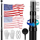 VEVOR 20FT Telescoping Flag Pole Kit, Heavy Duty Aluminum Alloy in Ground Flag Poles for Outside, 3 Display Modes Flagpole with 3x5 American Flag, Professional Accessories, Black