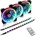 DS 120MM Ring RGB Case Fans with Controller for PC Cases, Computer Case ATX Full Tower, Middle Tower (LED Fans 3PACK Kit, 2PACK LED Strip, 1st GEN Hub Box, A Series)