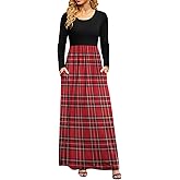 DB MOON Women Casual Long Sleeve Maxi Dresses Empire Waist Long Dress with Pockets