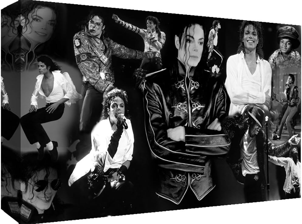 MICHAEL JACKSON BLACK & WHITE COTTON CANVAS PICTURE COLLAGE WALL ART (16" x 9.5" (40cm x 24cm))