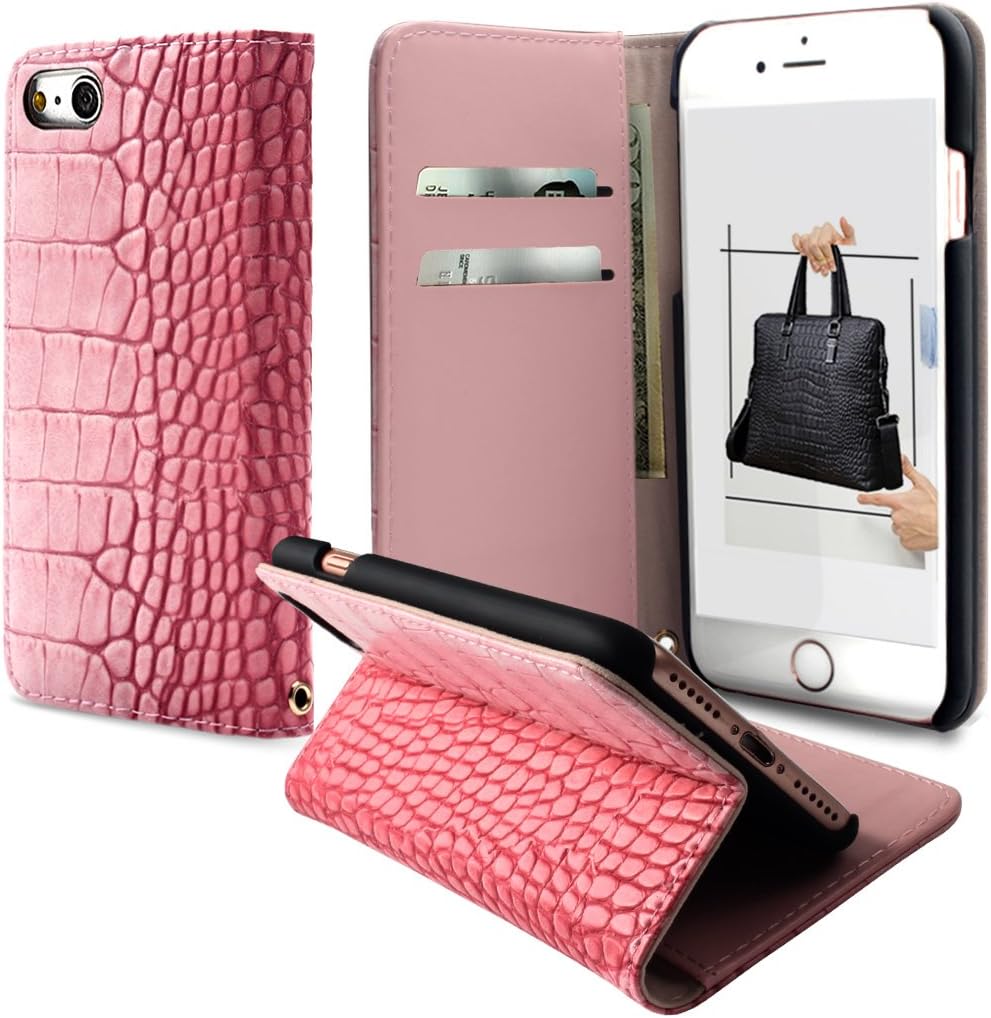 iPhone 8 Case, MUTURAL Premium PU leather Case, Flip Folio Book Case, Money Pouch Wallet Cover with Stand Function, Card Slots & ID Holder and Magnetic Closure for iPhone 7/iPhone 8 (Pink)