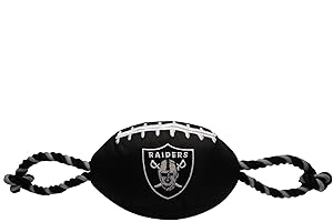 Pets First NFL Raiders Football Dog Toy, Tough Quality Nylon Materials, Strong Pull Ropes, Inner Squeaker, NFL Team Color