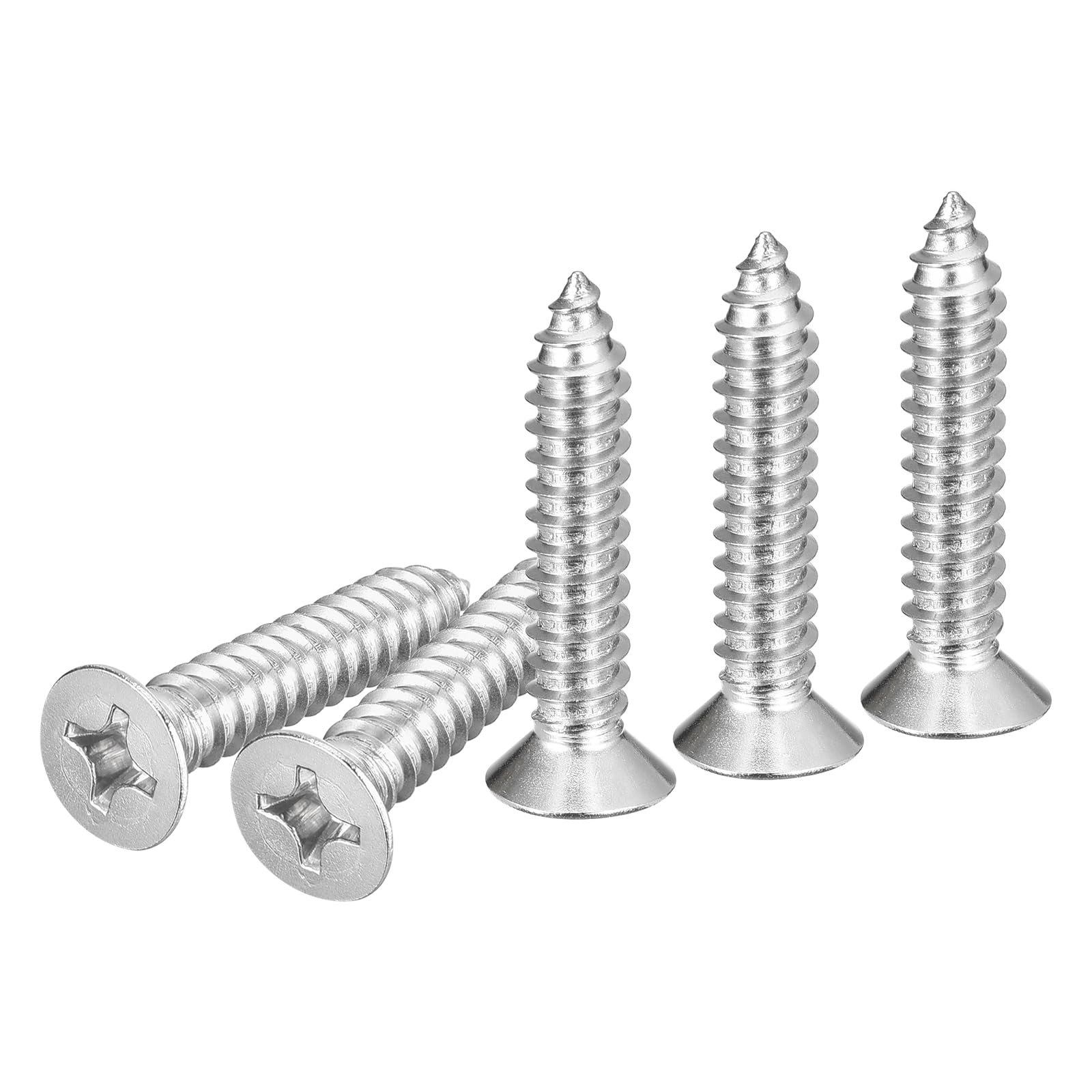 DTGN 100Pcs #14x1-1/4" Flat Head Wood Screws, 304 Stainless Steel Phillips Self Tapping Screws - Good for Woodworking, Furniture - Silver