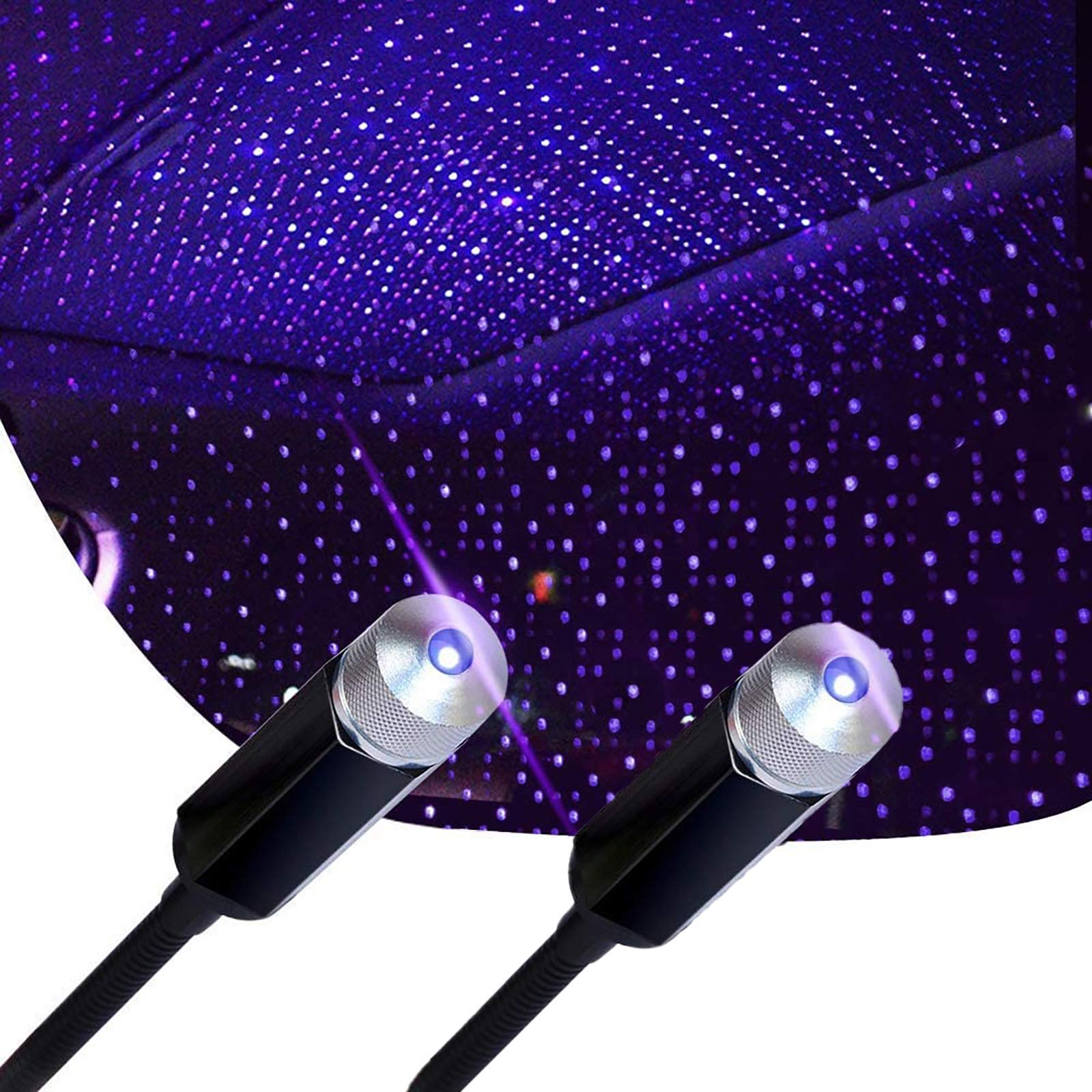 2 Pack USB Star Projector Night Light, Romantic Auto Roof Lights, AdjustableRomantic Violet Blue Light for Bedroom, Car, Party, Ceiling (Violet Blue-2Pack)
