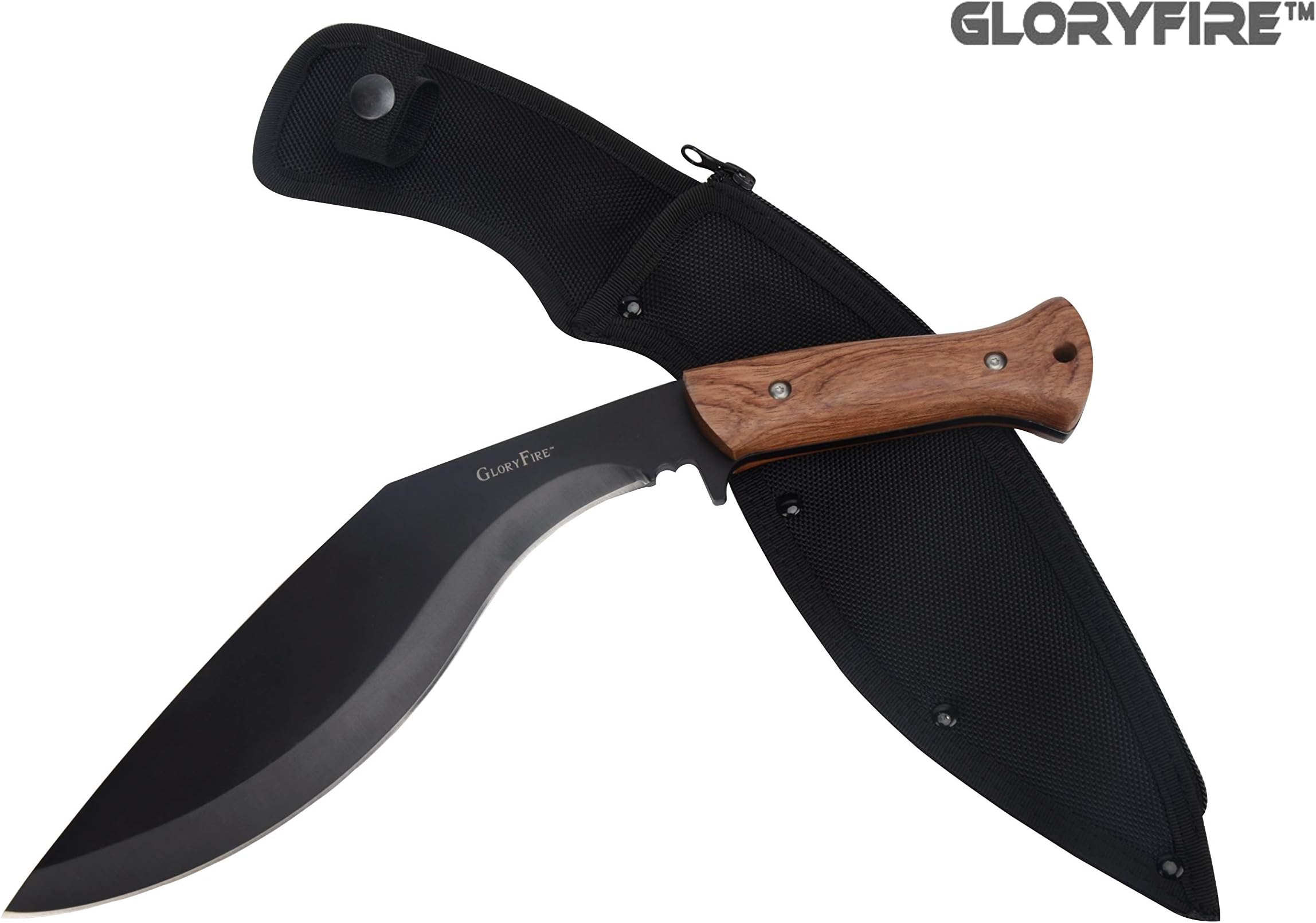 GLORYFIRE Kukri Knife AUS-8 Stainless Anti-rust Processed Arc Hand Protected Design Fixed Blade Full Tang with Nylon Sheath Tactical Kukri Knife