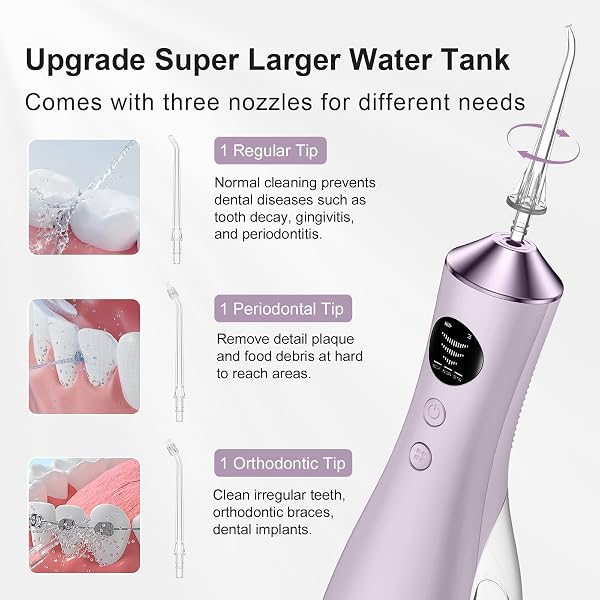 BUZHIWU WATER DENTAL FLOSSER FOR TEETH, PORTABLE CORDLESS WATER FLOSSER WITH 300ML RECHARGEABLE WITH TYPE-C, IPX7 WATERPROOF WATER FLOSSERS FOR ADULTS WITH 3 INTENSITY MODES AND 3 FLOSSING TIPS