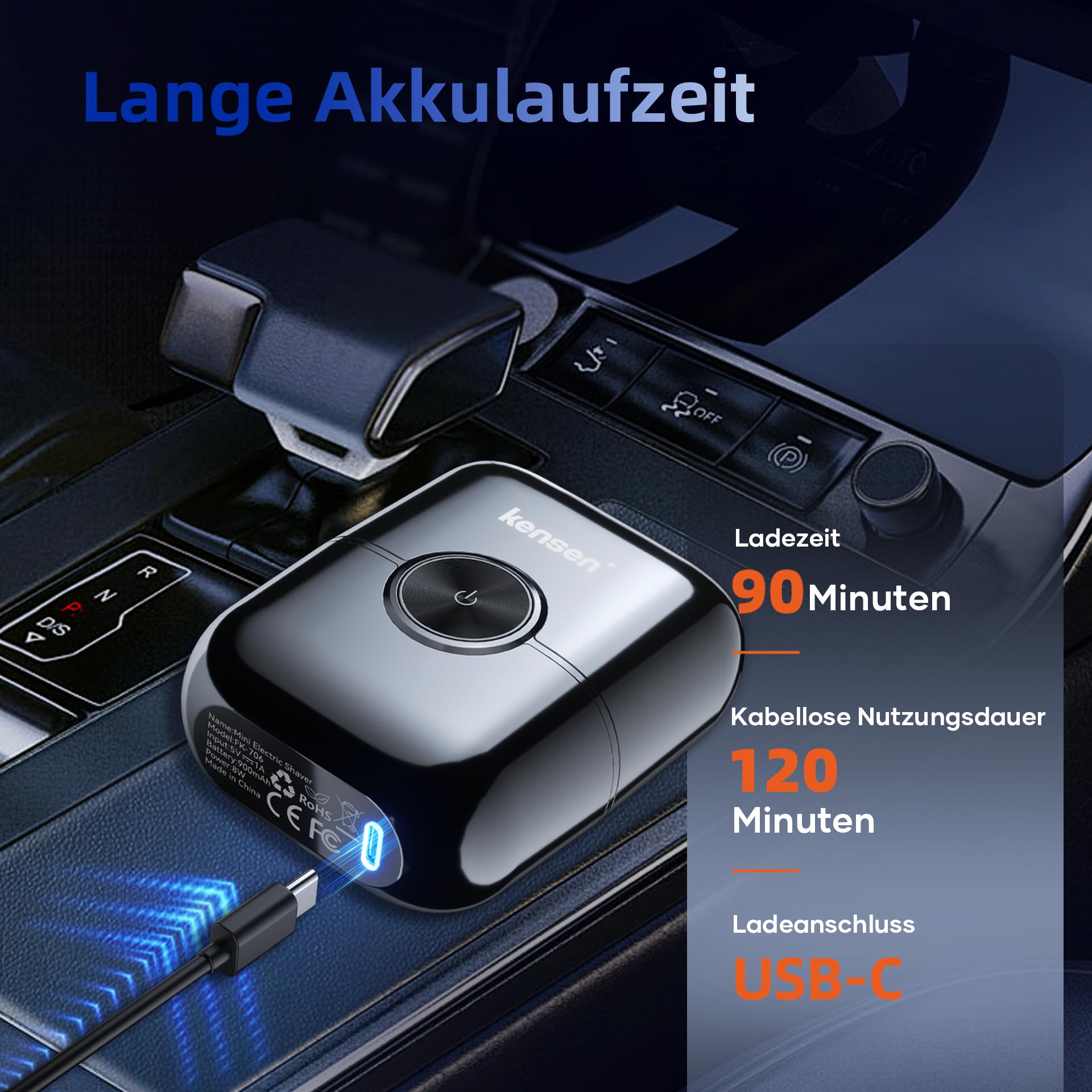 Elektrorasierer Herren, kensen Mini Foil Shaver Mit 4 Flexiblem Scherkopf Rasierapparat Usb-C Elektrischer Rasierer Wasserdicht Folienrasierer 120Min Trockenrasierer Tragbar für Bart Gesicht Reise 7