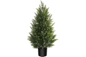 VITALISMO Outdoor Artificial Cedar Topiary Tree, Faux Evergreen Shrubs for Front Porch Decor, Lifelike Fake Bushes Plants for Home Living Room Front Door Decor (1, 3ft)
