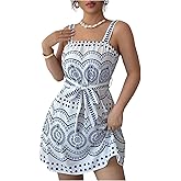 Floerns Women's Boho Cami Dress Belted Sleeveless A Line Beach Vacation Mini Casual Summer Dresses