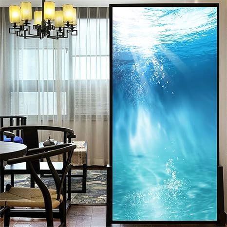 Amazon 窓用フィルム 目隠しシート めかくしシート 断熱シート水中の海 風景画 すりガラス調 カスタマイズ可能 静電吸着 水で貼る 何度も貼り直せる 浴室 風呂 玄関目隠し 窓ガラスフィルム 幅x長1cm Lxdwei 窓用フィルム 通販