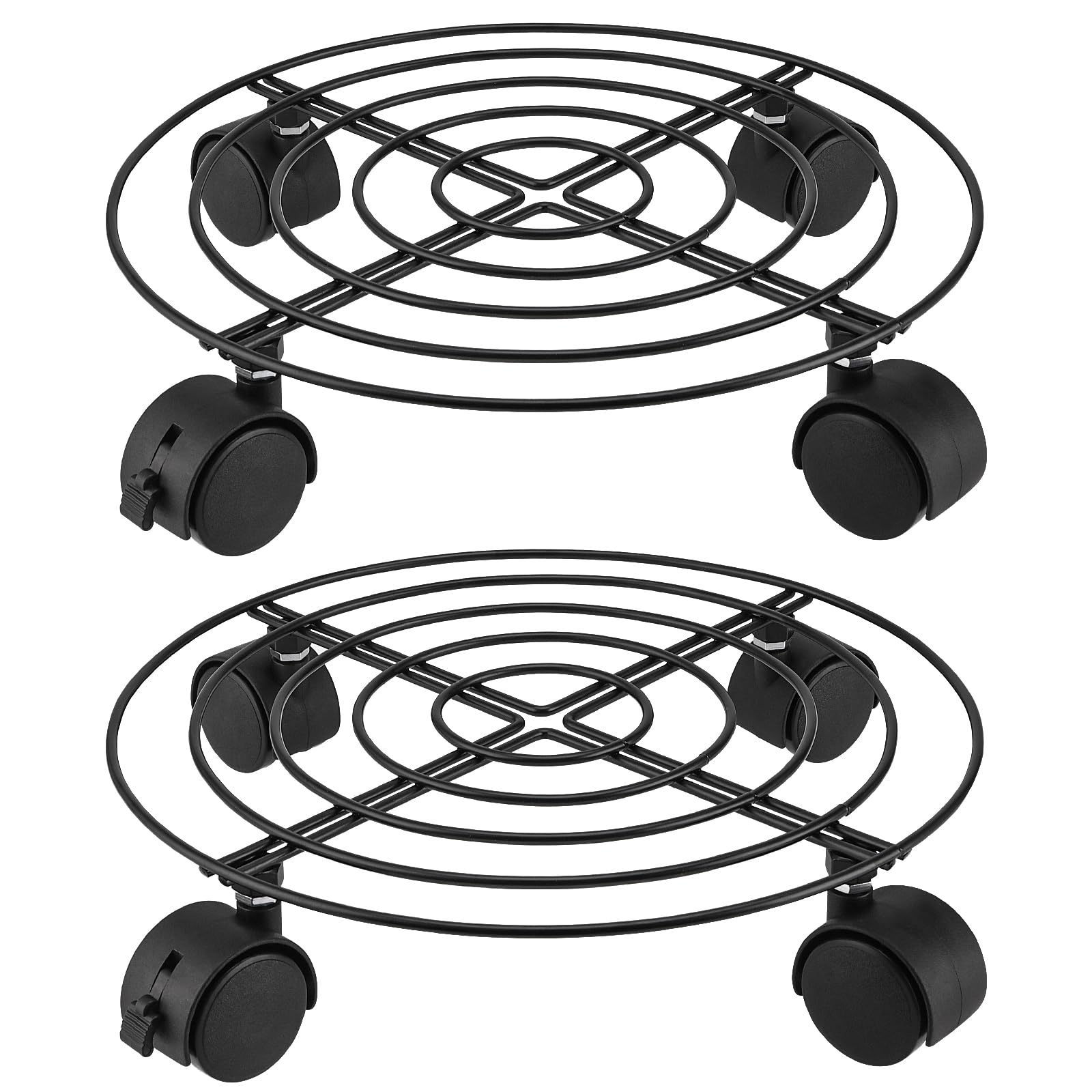 CHEUKYIU Pack of 2 27 cm Diameter Plant Caddy with Wheels Round Metal Plant Stand with Wheels Heavy Duty Potted Plant Stand for Indoor and Outdoor Use Load Capacity 50 kg Black