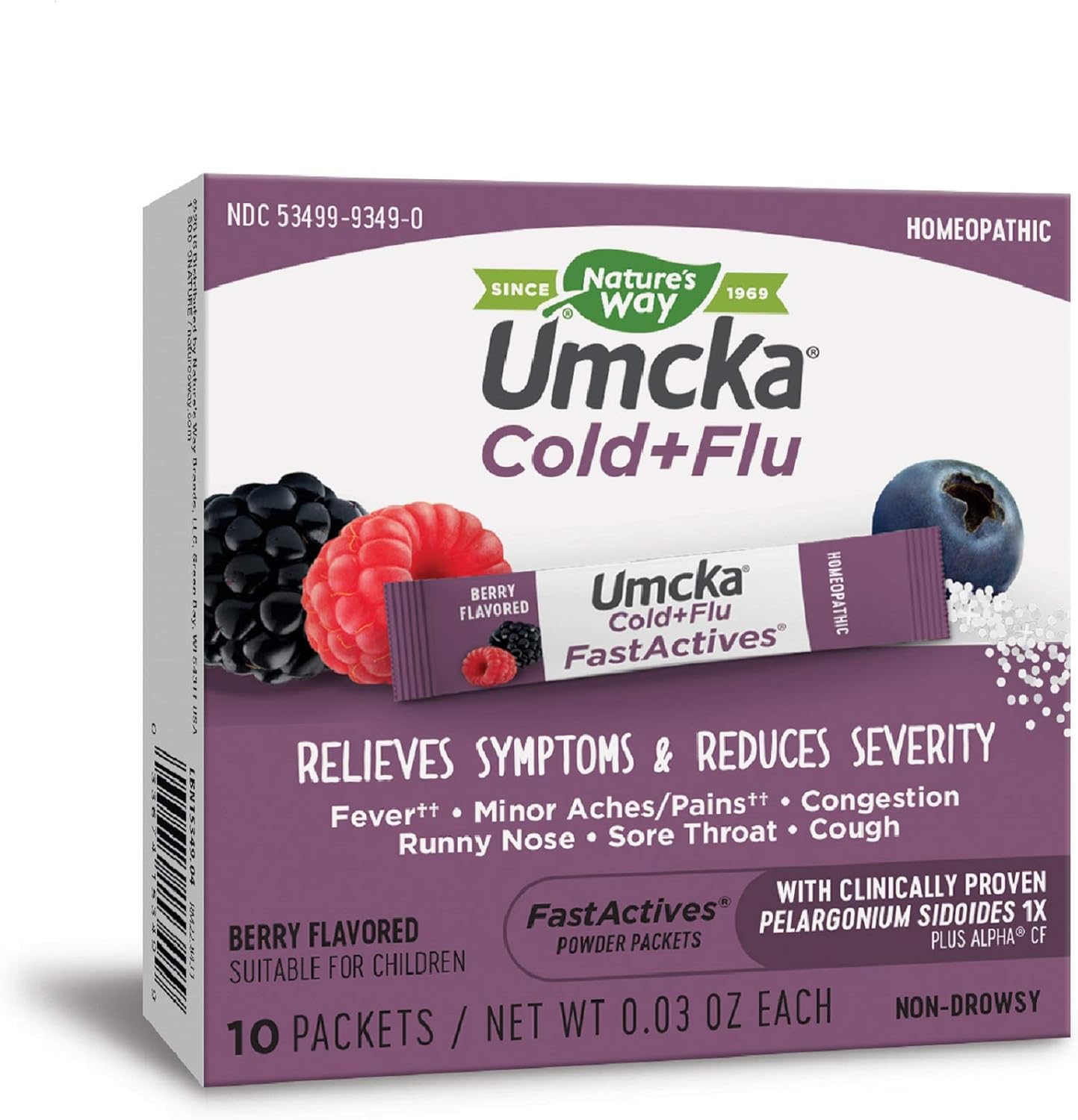 Nature's Way Umcka® FastActives® Cold + Flu Relief Multi-Action Non-Drowsy Formula, Rapidly Melts In Your Mouth Powder Packets, 10 Berry Flavored Packets: Health & Personal Care