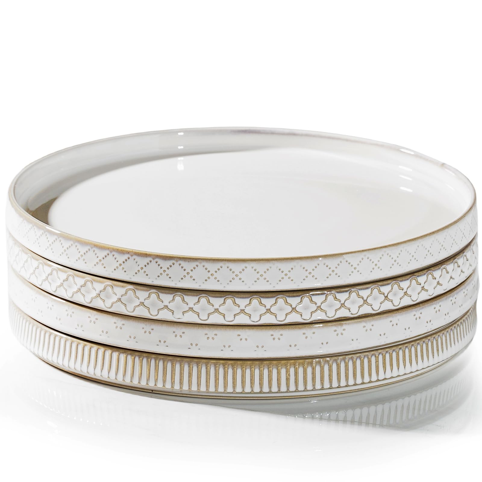Photo 1 of **Only 3*** getstar 10.5” Ceramic Dinner Plates, Set of 4, Microwave & Dishwasher Safe, Salad Pasta Deep Plates with Embossments Set of 4 