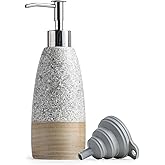 Ceramic Soap Dispenser with 2 Pumps, 12 oz Valentine's Day Refillable Liquid Hand Soap Dispenser for Shampoo, Kitchen with Silicone Funnel, Plastic and Stainless Steel Pump, Granite Grey