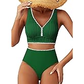 Herseas High Waisted Bikini Sets for Women - Textured Whip Stitch 2 Piece Swimsuit Bestselling Summer Beach Bathing Suit