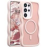 UEEBAI Magnetic for Samsung Galaxy S25 Ultra 5G Case, Cute Cover Compatible with MagSafe, Transparent Clear Wave Design Wavy Frame Matte Phone Case- Pink