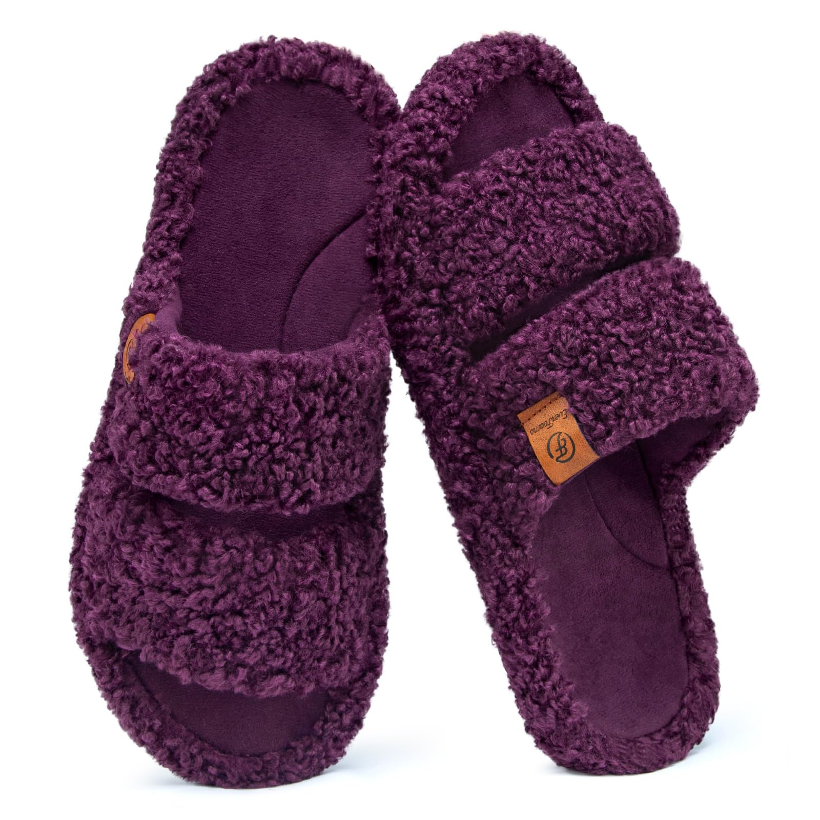 Photo 1 of EverFoams Womens Fuzzy Open-toe Slippers Soft Comfy Memory Foam Indoor House Shoes Plum Violet,7-8 US