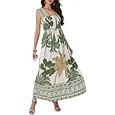 HUDILAN Women Summer Boho Maxi Dress Casual Hawaiian Sleeveless Square Neck Beach Vacation Dresses