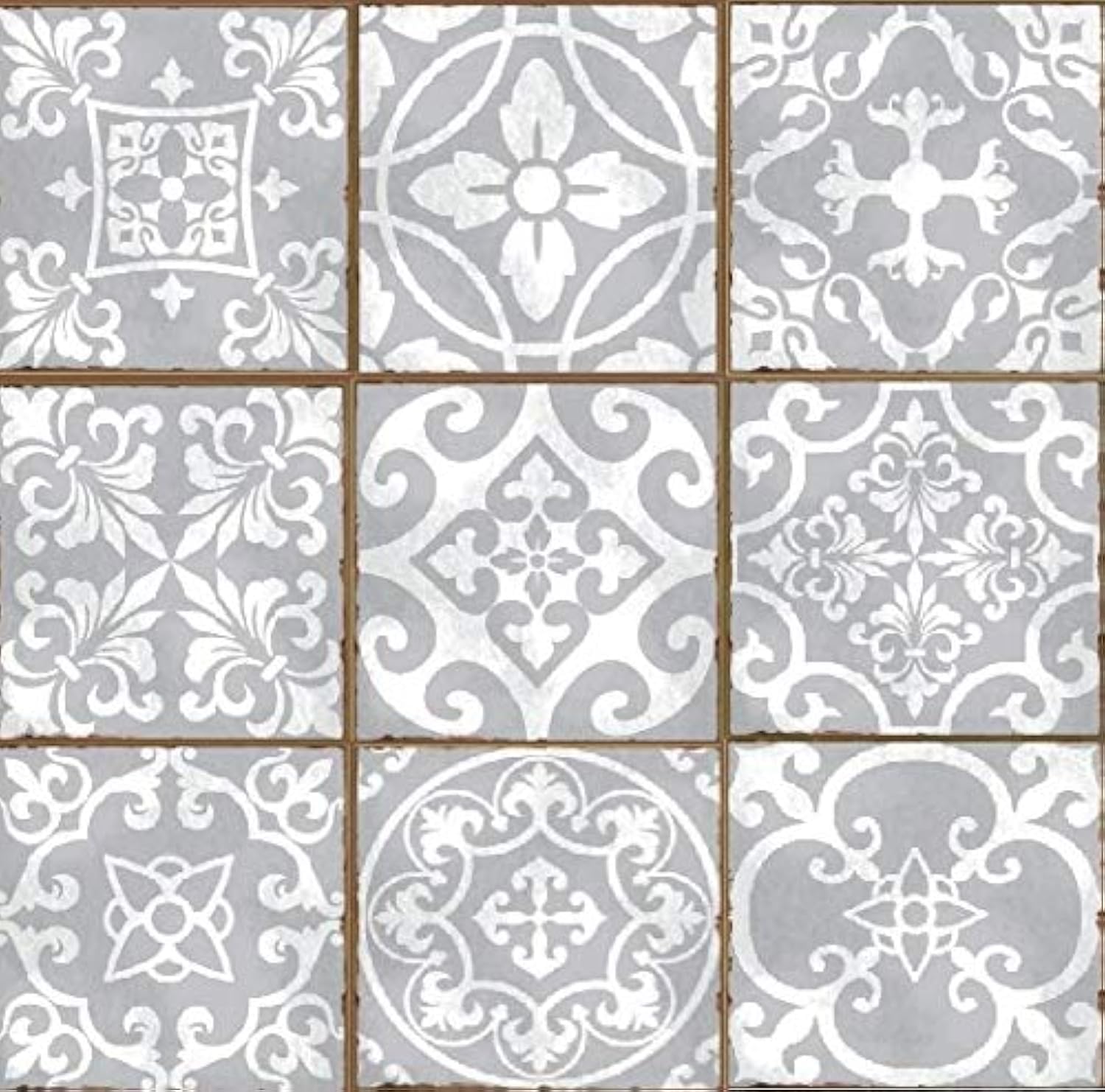 LPS 4 inch x 4 inch - Pack of 9 Mixed grey Victorian Moroccan retro traditional aged style Mosaic style tile transfers stickers bathroom kitchen stick on wall tile peel and stick size Trendy retro
