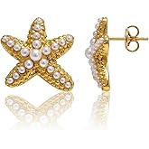 Mchic Gold Pearl Earrings for Women: Statement Starfish/Flower Stud 18K Gold Plated Waterproof Lightweight Earrings Jewelry for Women