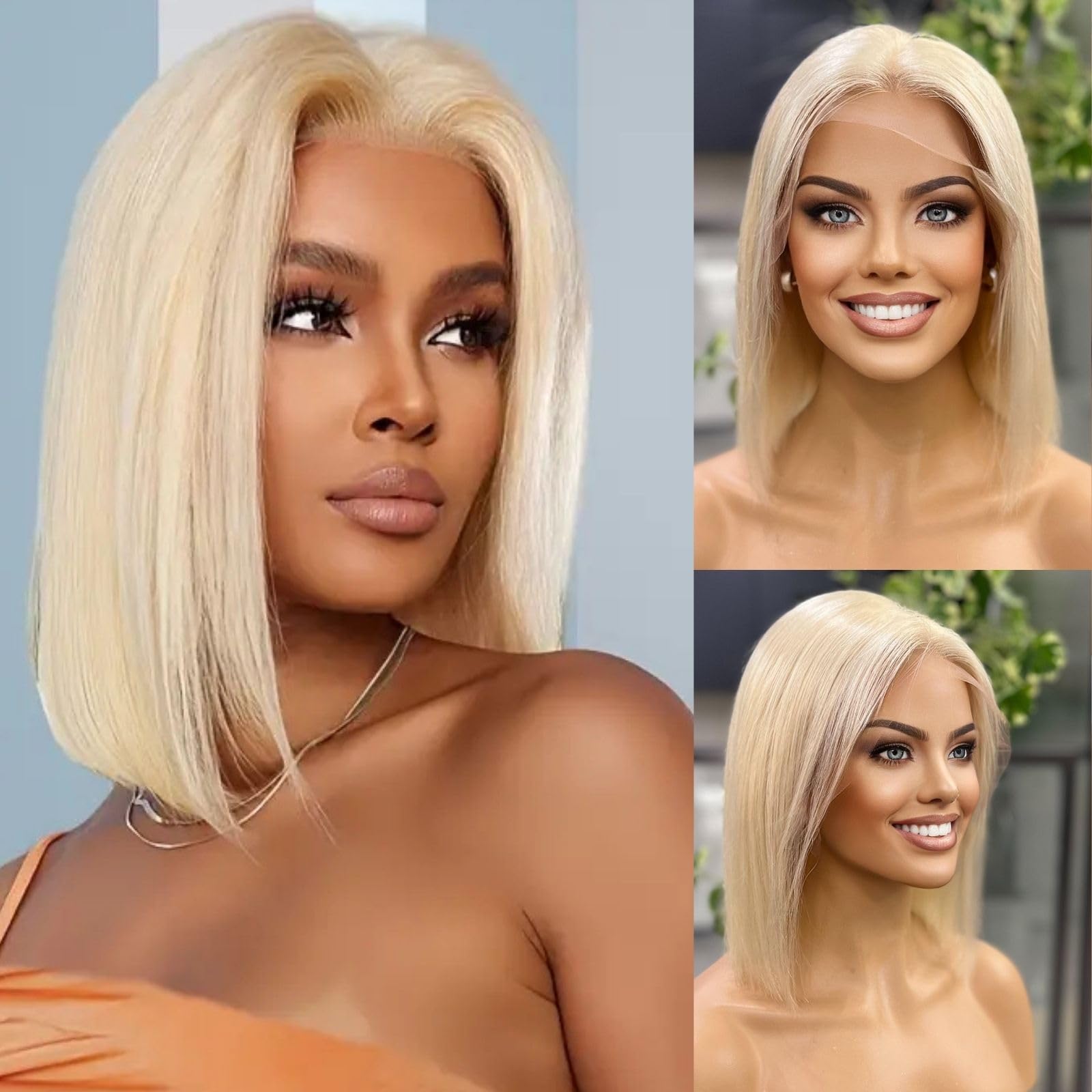 Photo 1 of SQPLXK 613 Blonde Bob Wig Human Hair Short Straight 13X4 Lace Front wigs for Women 10 Inch