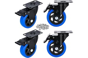 YOOGAA 4 inch Caster Wheels Set of 4 Heavy Duty 1800 Lbs Replacement Furniture Caster with Brakes 360-degree Swivel Quiet Caster for Workbench Cart (Blue, Free Screws, Set of 4)