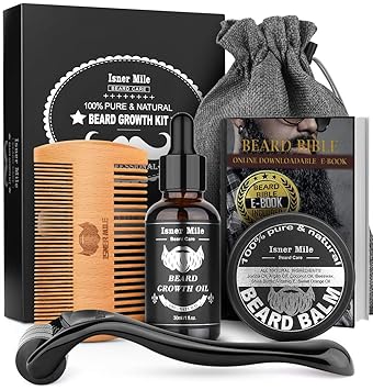 Amazon Com Beard Growth Kit Beard Roller Kit Natural Beard Growth Oil For Patchy Beard Beard Mustache Facial Hair Growth Conditioner Balm Handmade Comb Storage Bag Gifts For Men Him Dad