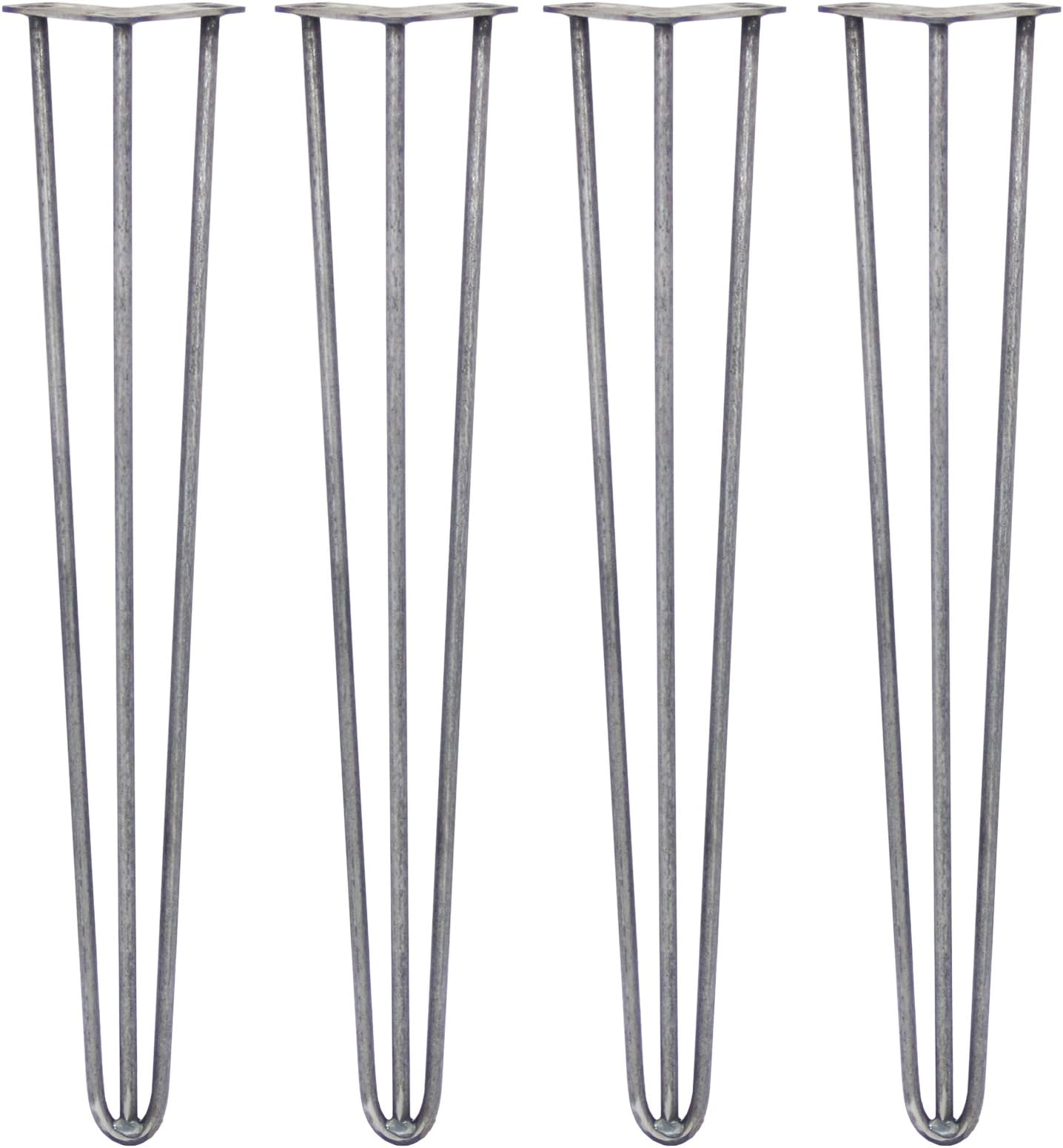 4 x Hairpin Legs/Hair Pin Legs Set SkiSki Legs Furniture Desk Bench Chair Table 28" 3 Prong 12mm Raw Steel & Protector Feet