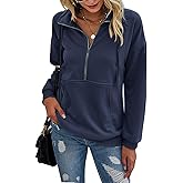 PRETTYGARDEN Women's Casual Long Sleeve Lapel Zipper Sweatshirt Drawstring Loose Pullover Tops