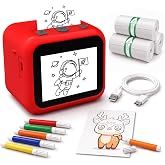 HiMont AI Voice Sticker Maker for Kids, Inkless Thermal Sticker Printer, Mini Portable Sticker Maker Machine with 3 Paper Rolls &amp; 5 Color Pens for DIY Crafts, Gift Toy for Girls Boys Ages 3+ (Red)