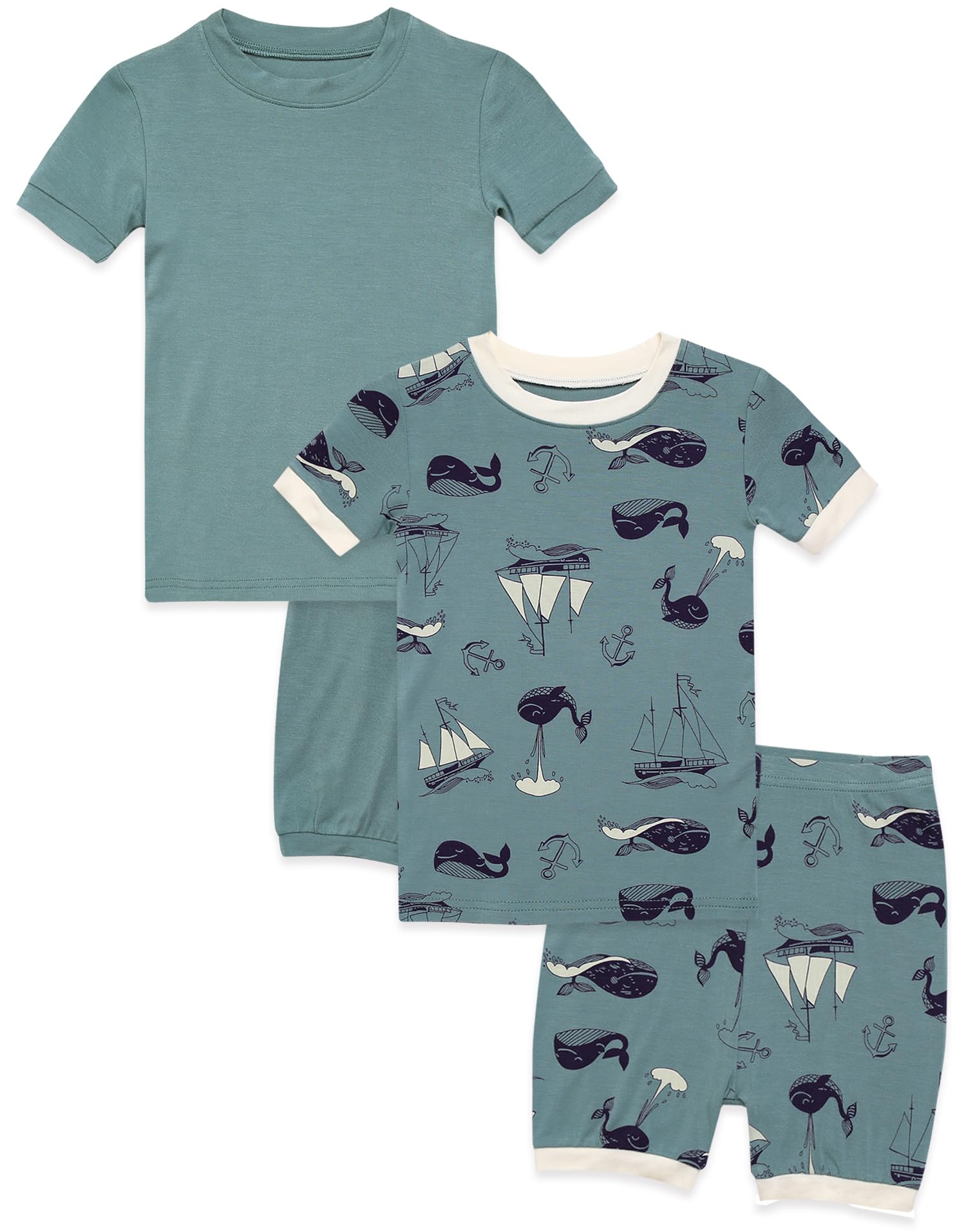 VAENAIT BABY"Kids Boys Viscose Pajamas Sea Animal Print Pj 4pcs Set Colorful Bluegreen+Whale Tour XS Image