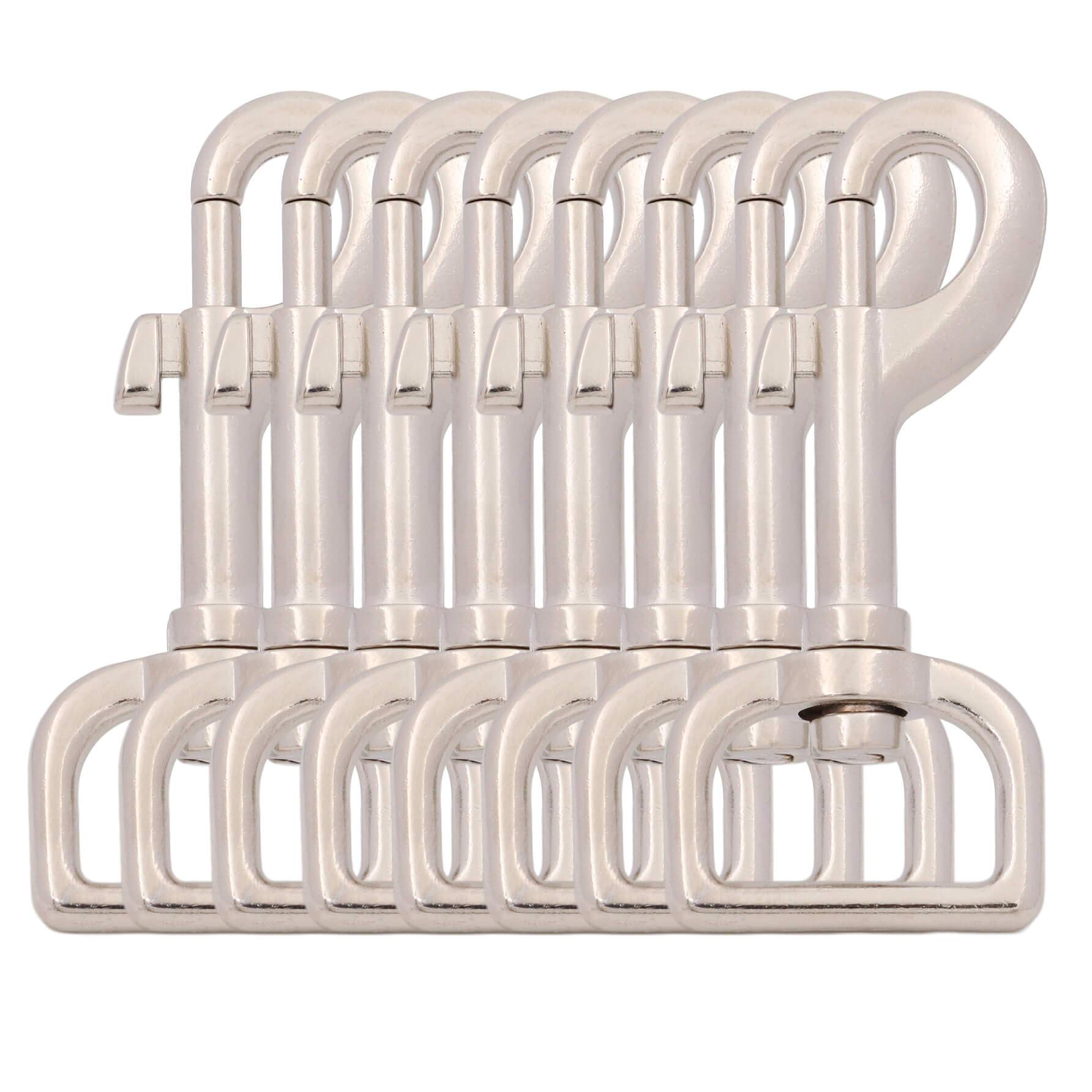 BIKICOCO Swivel Bolt Snap, Trigger Hook Clips Lobster Claw Clasp, 1'' D-Ring Ended, for Pet Leash, Key Chains, Tags and Lanyards, Silver - Pack of 8