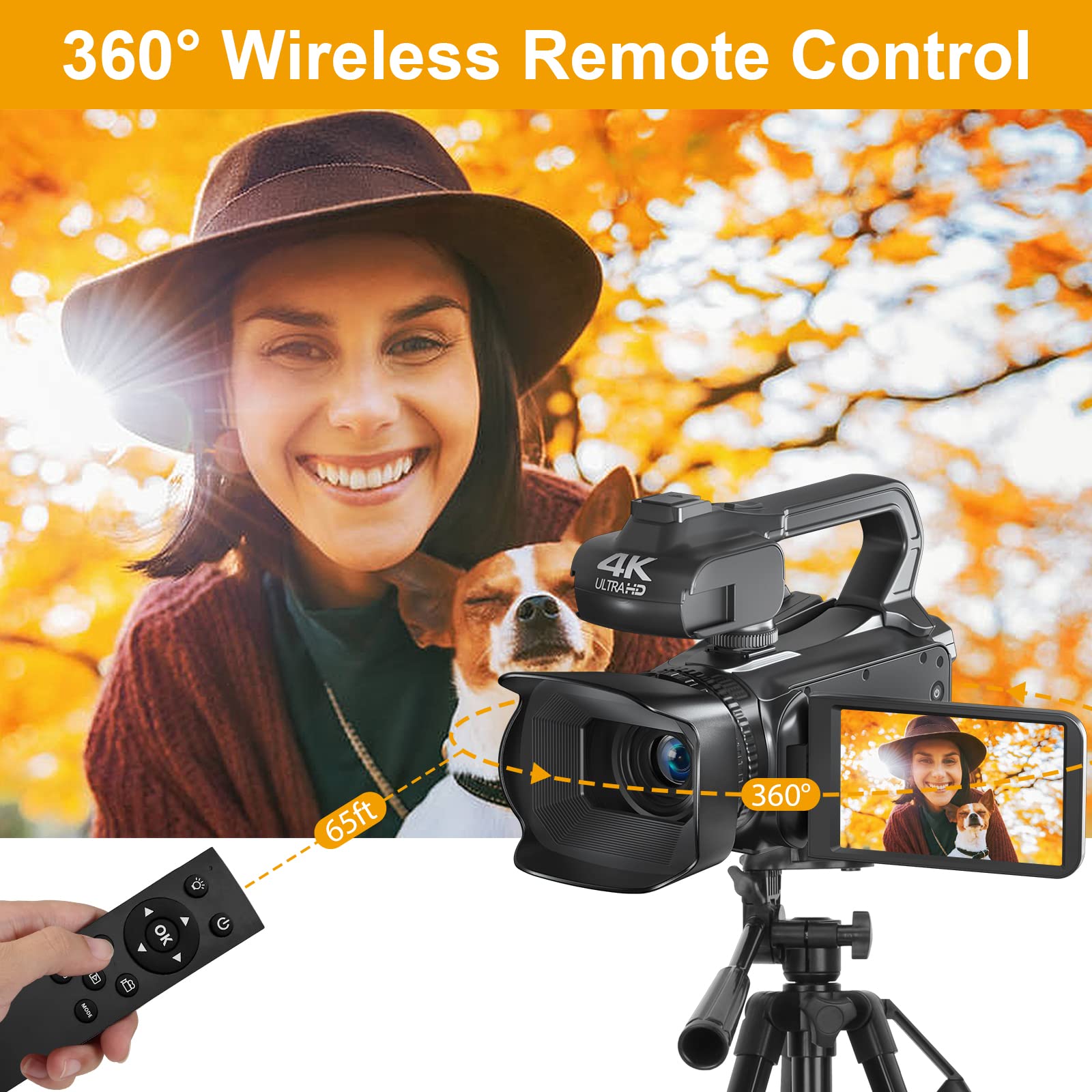 KOMERY Video Camera Camcorder UHD Video Camera 4K 64MP with Focus Function 4.0 Inch Touchscreen, 18X Zoom 4K Video Camera, 4K Camcorder with WiFi, HDMI Function YouTube Camera, Black-RX200 (RX200)