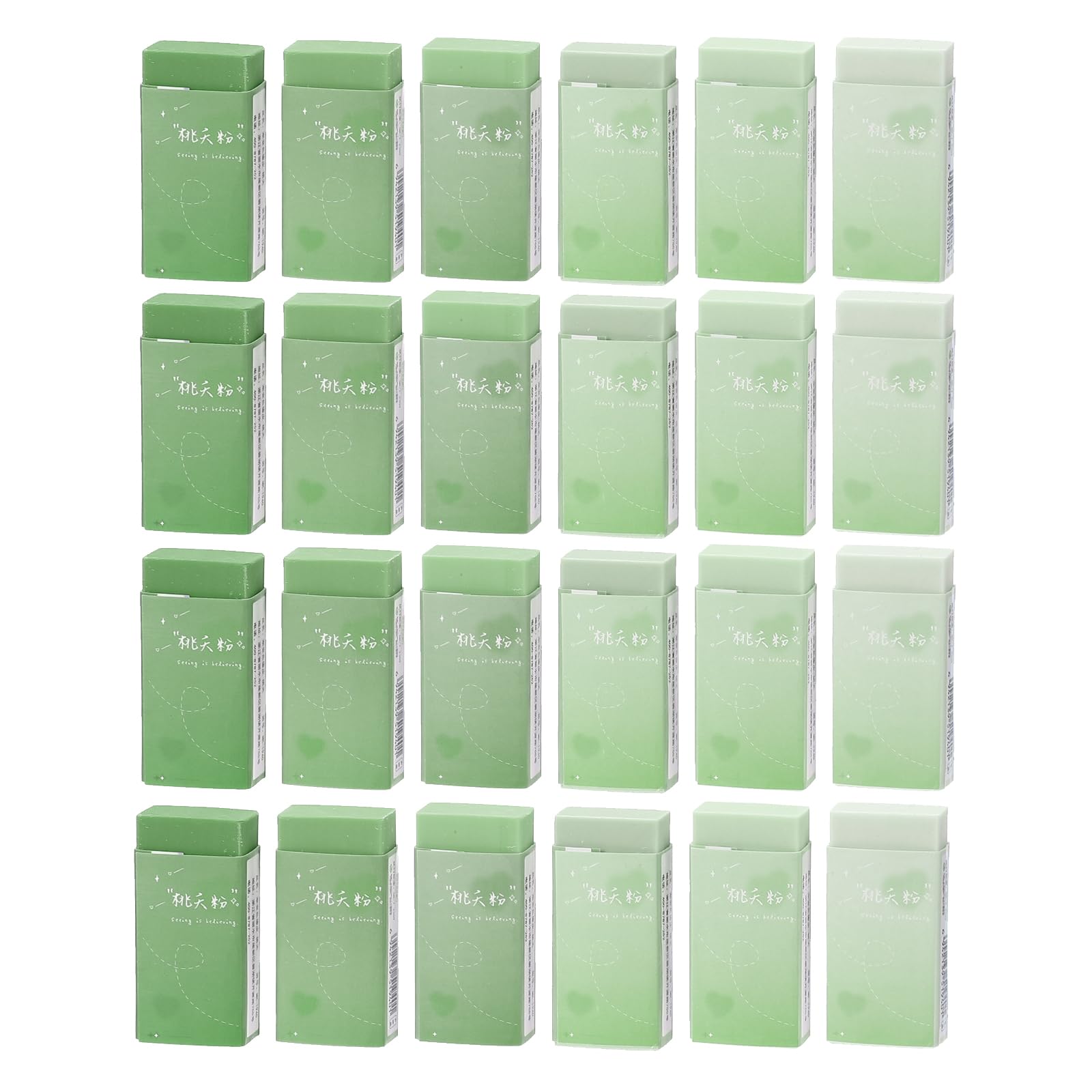 PATIKIL Pencil Erasers, 24 Pcs Rubber Colorful Gradient Art Eraser Cute Erasers Rectangular Eraser for Office Use Drawing Study Supplies Art, Green