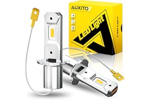 AUXITO H3 LED Bulb Yellow 3000K, 16,000LM 600% Super Brighter, 10 Years Lifespan, 1:1 Size Plug-n-Play, 100% Perfect Installation, H3 LED Fog Lighr Bulb for Fog Lamp, DRL, Canbus Ready, Pack of 2