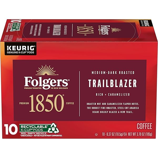 1850 BY FOLGERS TRAILBLAZER MEDIUM DARK ROAST COFFEE, 10 KEURIG K-CUP PODS