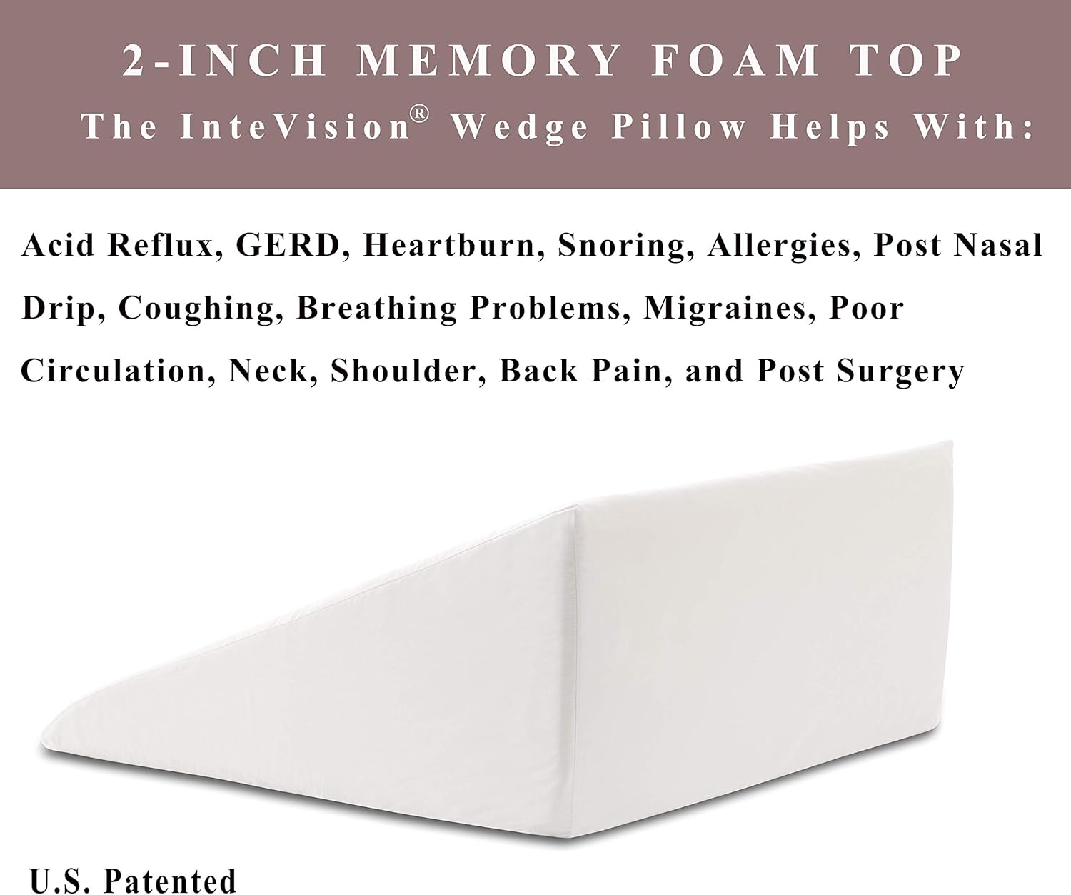 InteVision Extra Large Bed Wedge Pillow (33" x 30.5" x 12") & Headrest Pillow in ONE Package - 100% Egyptian Cotton Cover - Helps Relief from Acid Reflux, Post Surgery - 2" Memory Foam Top: Health & Personal Care