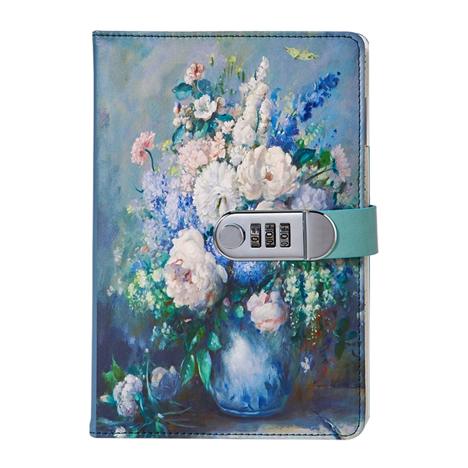NectaRoy Vintage Notebook with Lock, A5 Lockable Diary(Oil Painting Flowers Style), Retro Travel Journal, Secret Girl Notebook, Daily Notepad for Office School Supplies Student Stationery