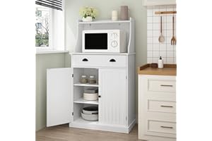 ARTPOWER 54" Kitchen Microwave Cabinet/Stand with Storage and Drawers, Pantry Storage Cabinet with Hutch & Adjustable Shelves for Kitchen, Dining Room, Living Room, Hallway in White