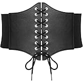 SANSTHS Wide Corset Belt for Women Lace-up Renaissance Corset Hight Waist Elastic Belt for Halloween Costume Parties