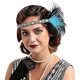 Panchitalk 1920s Flapper Feather Headband, Vintage Roaring 20s Showgirl Gatsby Headpiece Hair Accessories for Women